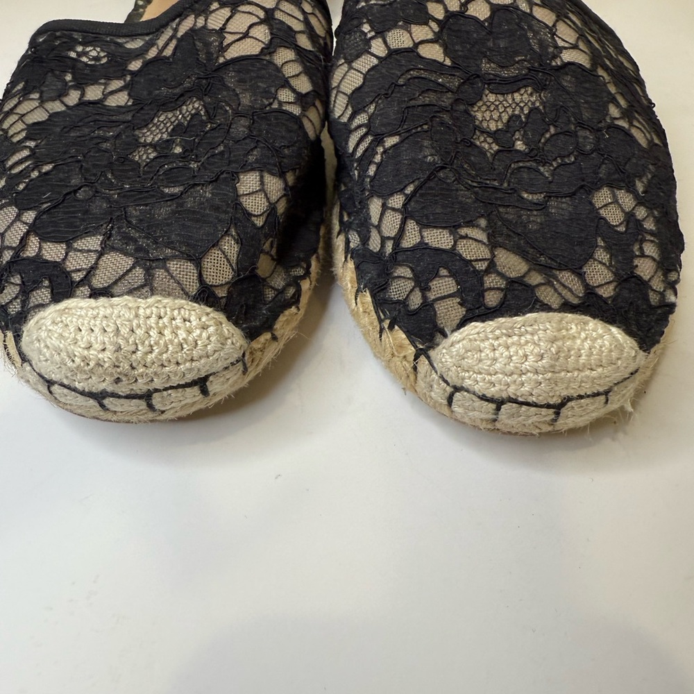 Valentino Black Espadrille Flats with Lace Overlay - Picture 2 of 9